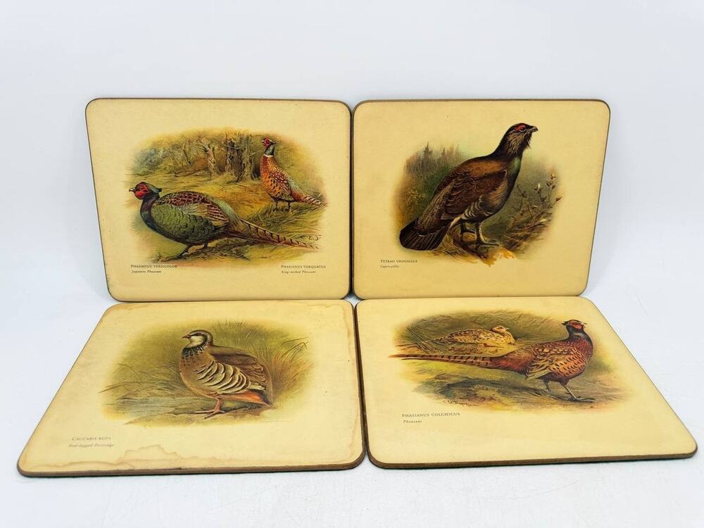 Vintage Wooden Game Bird Placemats Pheasant Partridge Felt Back 1.5 lb